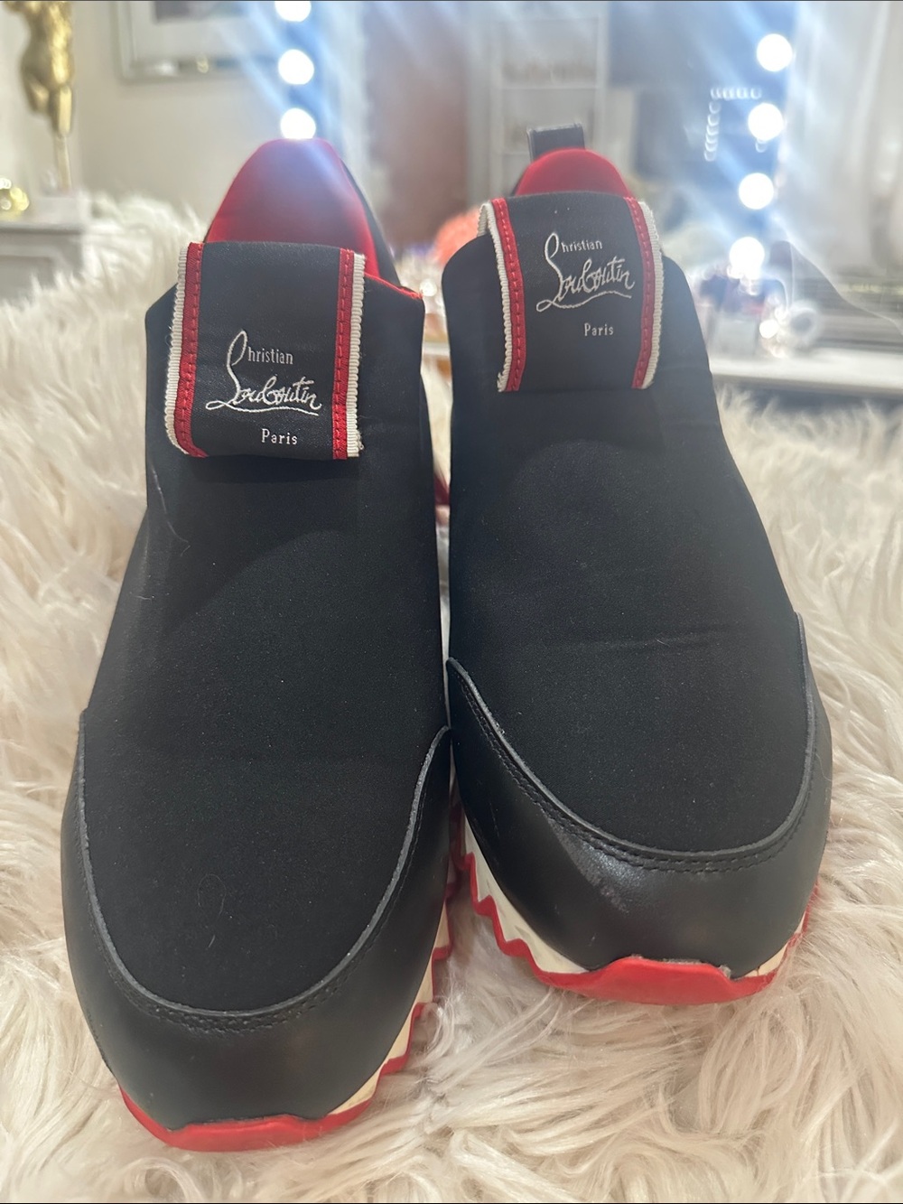 Christian Louboutin Black Slip-On Sneakers with Red Accents - Picture 5 of 5
